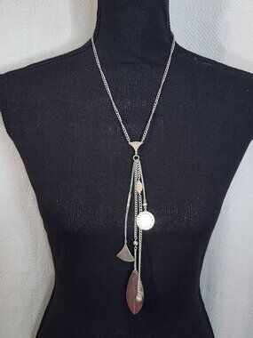 Lane Bryant Silvertone Charm Pendant Tassel Y Chain 20" Necklace w/3.5" Extender